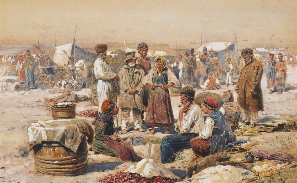 Tranh Vladimir Egorovich Makovsky - Chợ quê (1895)